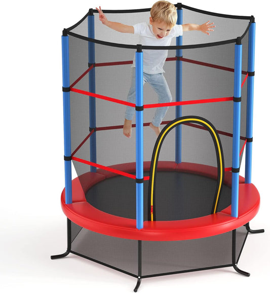 Kids trampoline, ASTM certified toddler trampoline, 55 inches with full safety net and reversible zippers.