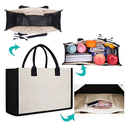 DIY Letter Canvas Bag Women Hit Color Simple Shoulder Shopping Tote Handbag